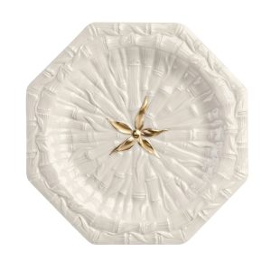 Ceramic Lucky Bamboo Relief White Glazed Teapot/Dinner Plate View 2