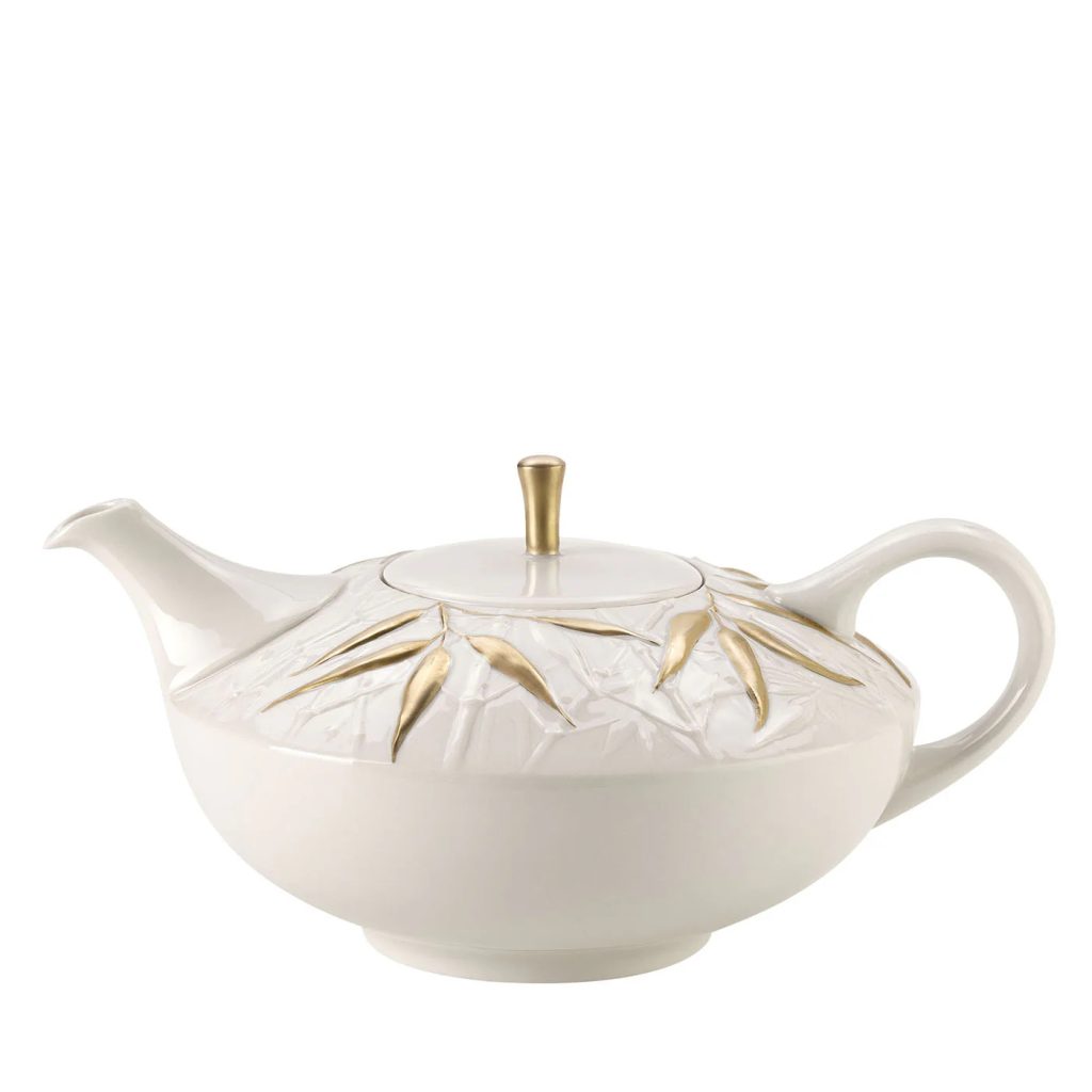 Ceramic Lucky Bamboo Relief White Glazed Teapot/Dinner Plate