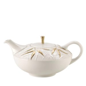 Ceramic Lucky Bamboo Relief White Glazed Teapot/Dinner Plate