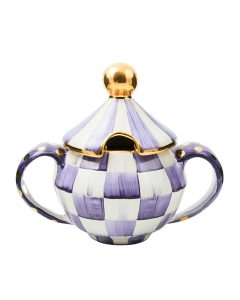 Plum Check Ceramic Sugar Bowl with Lid Elegant Water Kettle Design