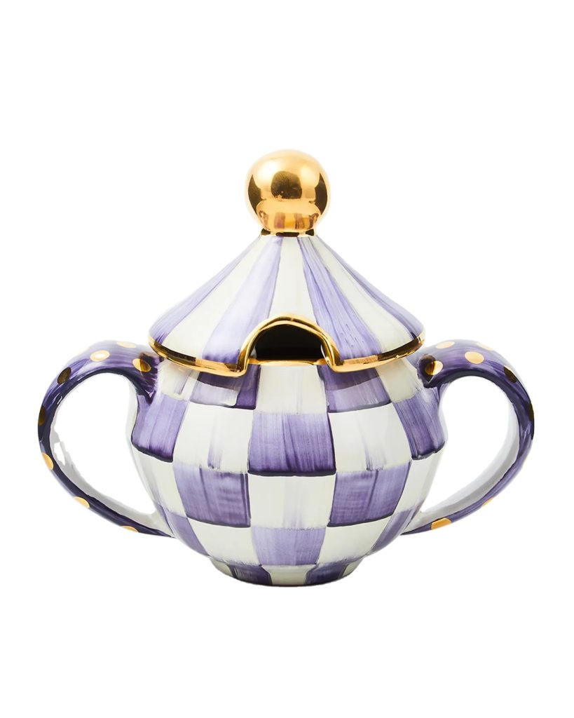 Plum Check Ceramic Sugar Bowl with Lid Elegant Water Kettle Design
