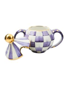 Plum Check Ceramic Sugar Bowl with Lid Elegant Water Kettle Design View 2