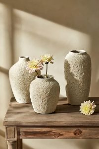 Textured Cream Ceramic & Porcelain Vase