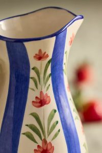Floral Stripe Stoneware Pitcher View 2