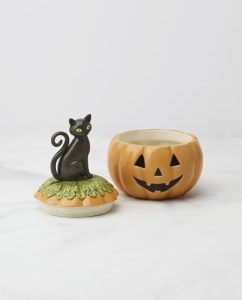 Halloween Covered Candy Jar, Porcelain Jar with Lid, 26oz Storage, Black Cat on Pumpkin, Jar for Sweets, Pumpkin Decor, Halloween Kitchen Decor, Halloween Cookie Jar, 5×7.25 inches View 2