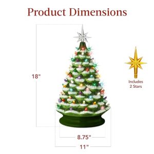 Best Choice Products 18in Large Ceramic Christmas Tree, Pre-lit Hand-Painted Tabletop Frosted Holiday Decoration w/Power Cord, 2 Star, 93 Multicolored Bulbs, LED Lights – Flocked/Green View 2