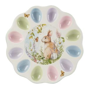 Certified International Easter Meadow 12.25-Inch Ceramic Deviled Egg Plate – Whimsical Bunny & Floral Design, Perfect for Deviled Eggs, Easter Treats & Small Appetizers – Dishwasher Safe
