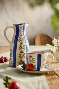 Floral Stripe Stoneware Pitcher