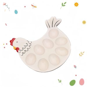 Ceramic Deviled Egg Platter Holder Easter Chicks Plates Egg Serving Tray for Hold n Devil Dozen Eggs View 2