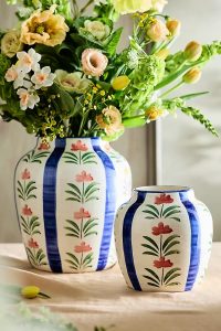 Floral Stripe Earthenware Vase