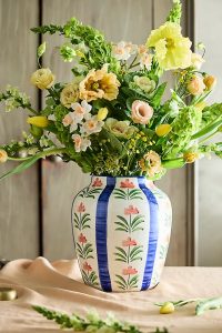 Floral Stripe Earthenware Vase View 2